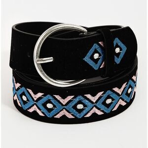 Boho Embroidered Round Buckle Belt (1-1/2")